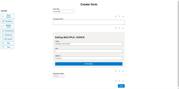 Enrollable create form dashboard